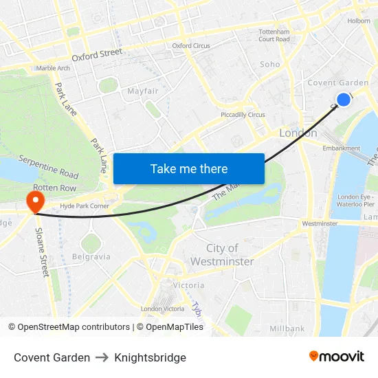 Covent Garden to Knightsbridge map