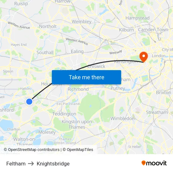 Feltham to Knightsbridge map