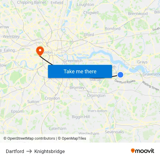 Dartford to Knightsbridge map