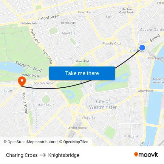 Charing Cross to Knightsbridge map