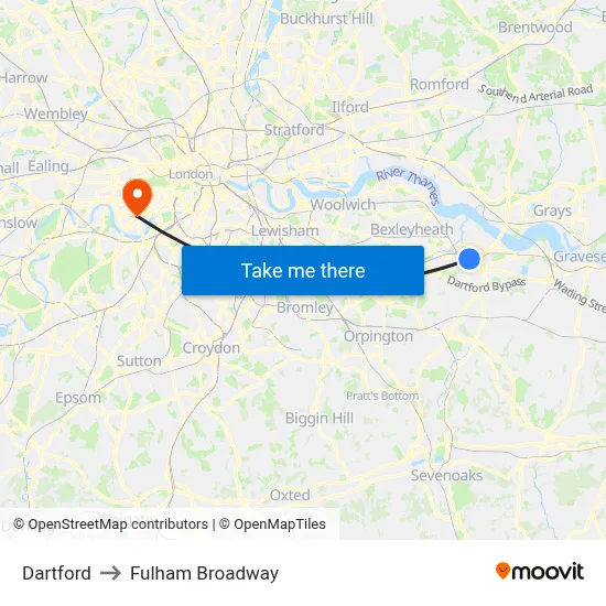 Dartford to Fulham Broadway map