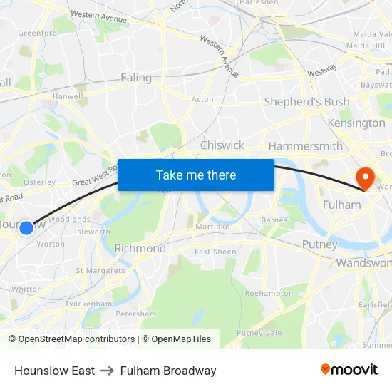 Hounslow East to Fulham Broadway map
