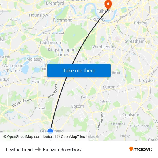 Leatherhead to Fulham Broadway map