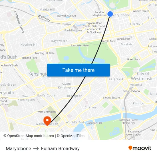 Marylebone to Fulham Broadway map