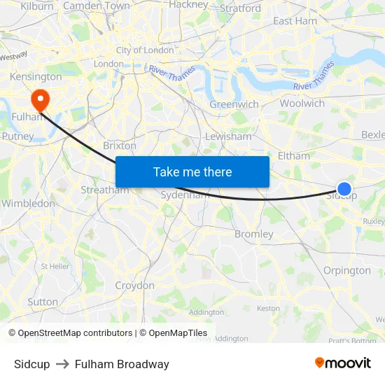 Sidcup to Fulham Broadway map