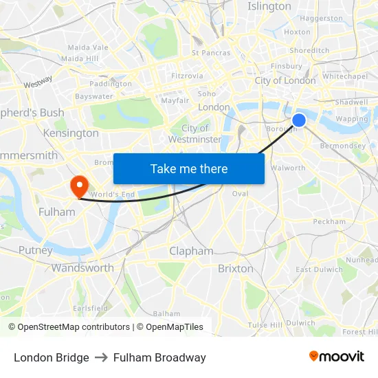London Bridge to Fulham Broadway map