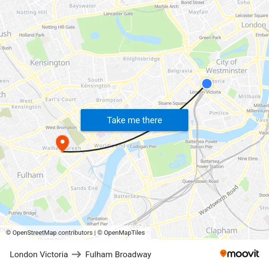 London Victoria to Fulham Broadway map