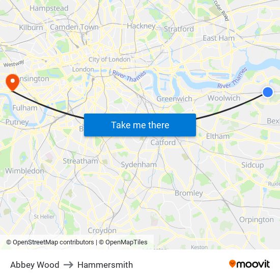 Abbey Wood to Hammersmith map