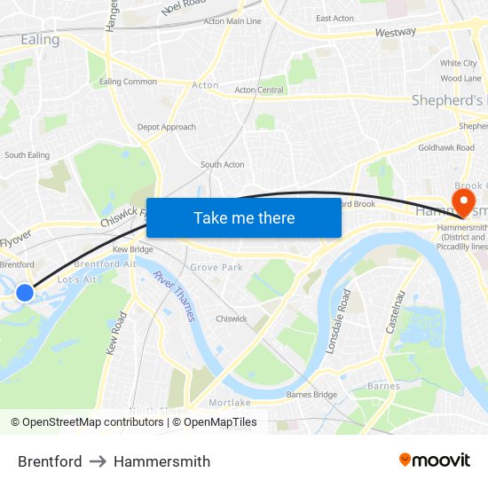 Brentford to Hammersmith map