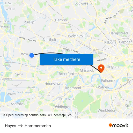 Hayes to Hammersmith map