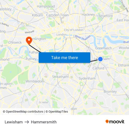 Lewisham to Hammersmith map