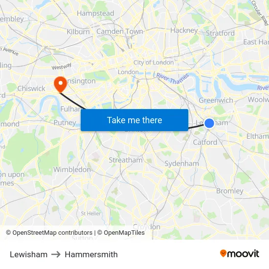 Lewisham to Hammersmith map