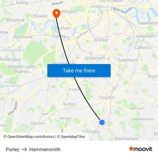 Purley to Hammersmith map