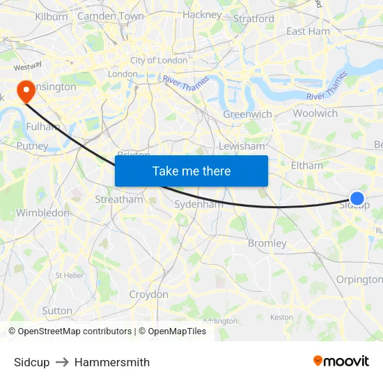 Sidcup to Hammersmith map