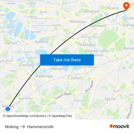 Woking to Hammersmith map