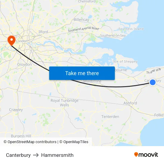 Canterbury to Hammersmith map