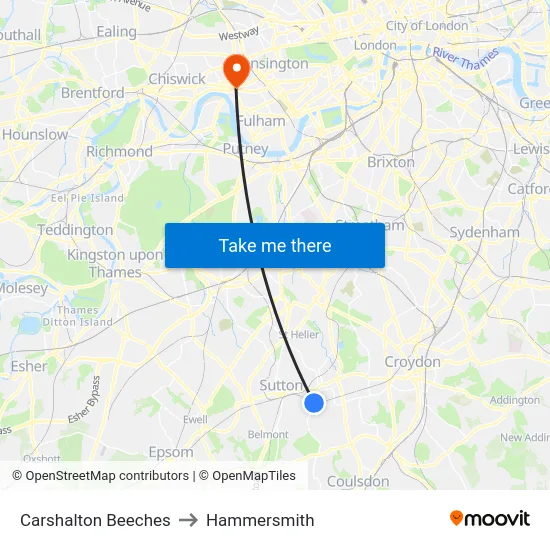 Carshalton Beeches to Hammersmith map