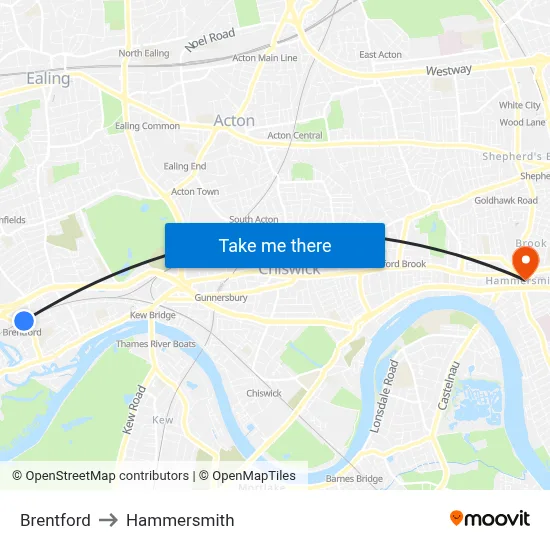 Brentford to Hammersmith map