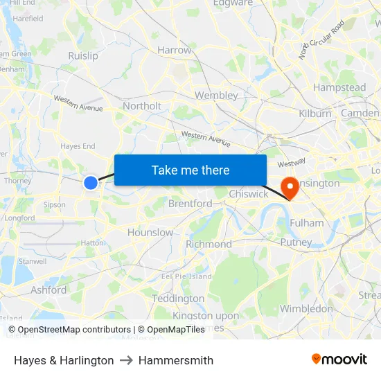Hayes & Harlington to Hammersmith map