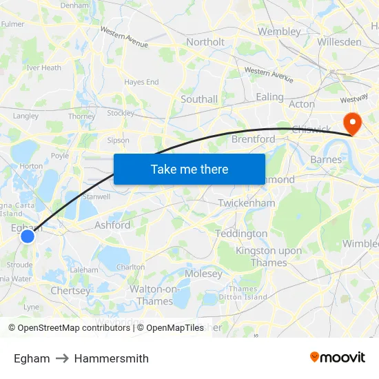 Egham to Hammersmith map