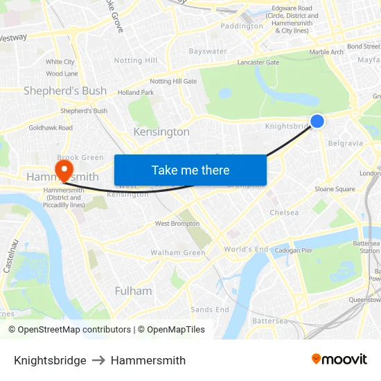 Knightsbridge to Hammersmith map