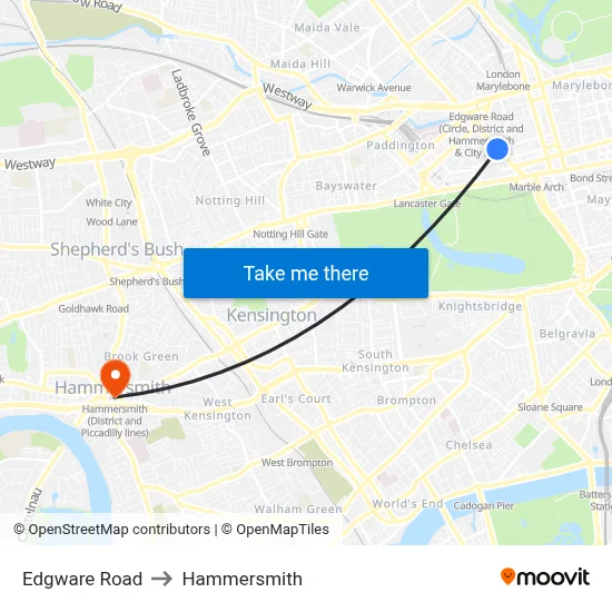 Edgware Road to Hammersmith map
