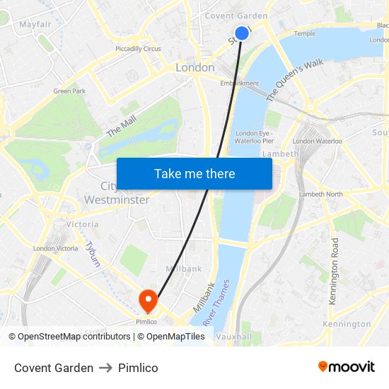 Covent Garden to Pimlico map