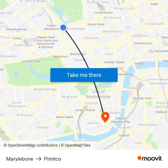 Marylebone to Pimlico map