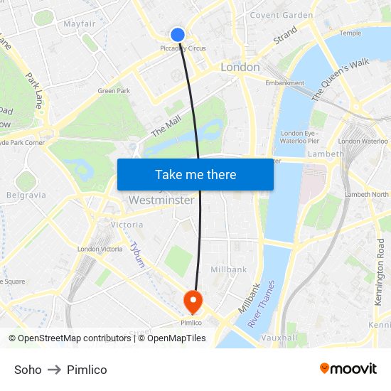 Soho to Pimlico map