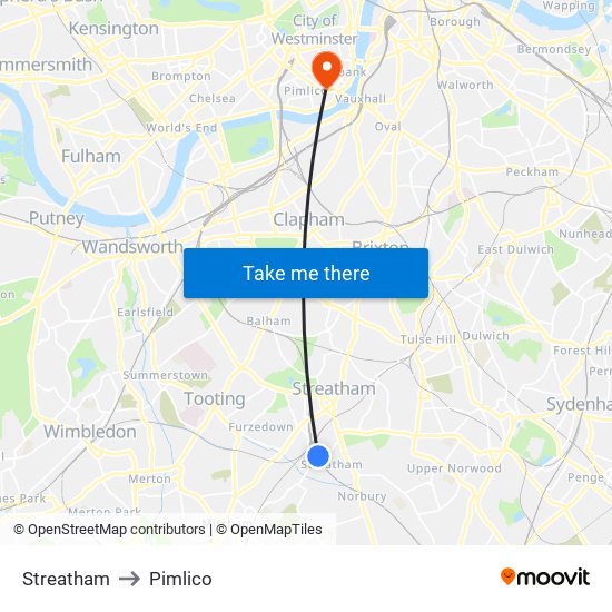 Streatham to Pimlico map