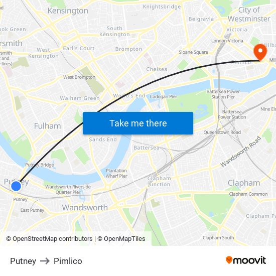 Putney to Pimlico map