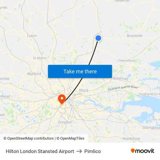 Hilton London Stansted Airport to Pimlico map