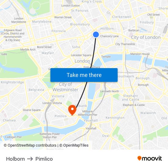 Holborn to Pimlico map