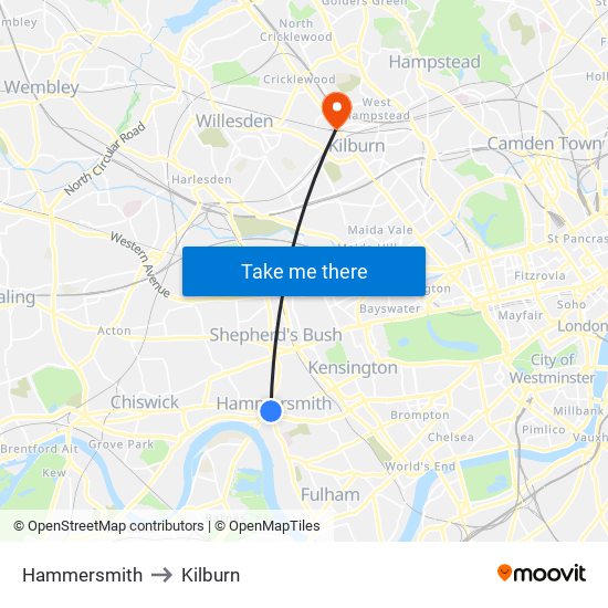 Hammersmith to Kilburn map