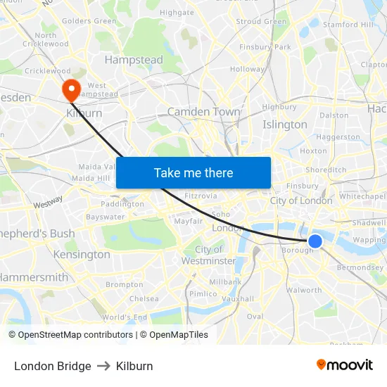 London Bridge to Kilburn map