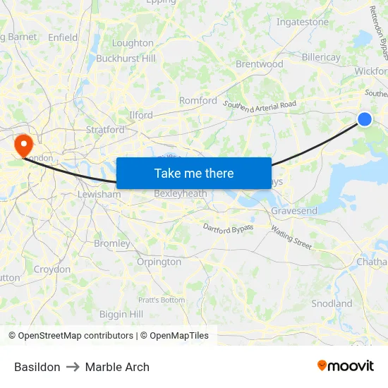 Basildon to Marble Arch map