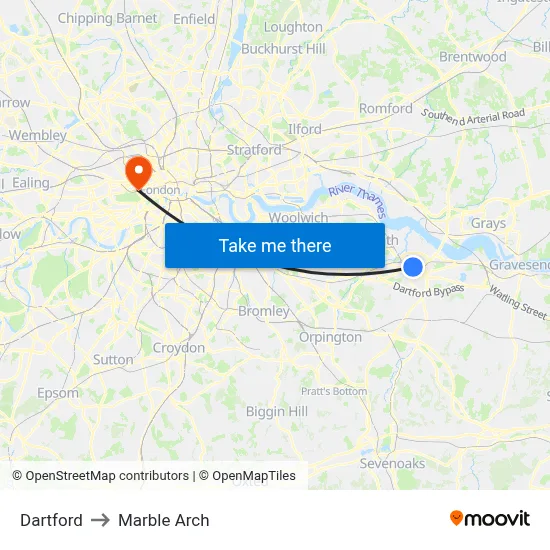 Dartford to Marble Arch map