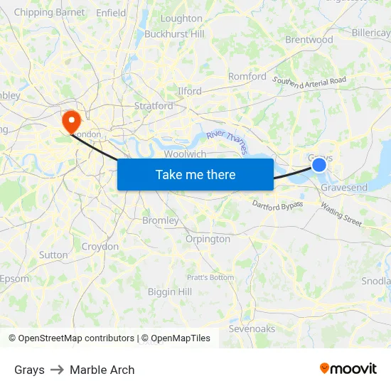 Grays to Marble Arch map