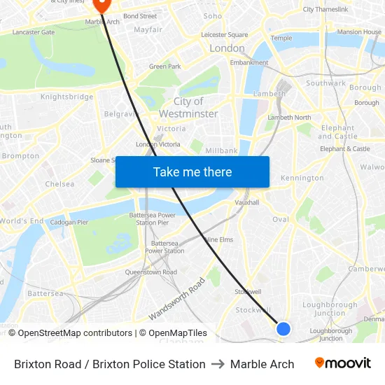 Brixton Road / Brixton Police Station to Marble Arch map