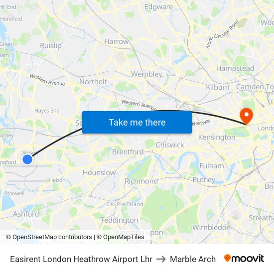 Easirent London Heathrow Airport Lhr to Marble Arch map