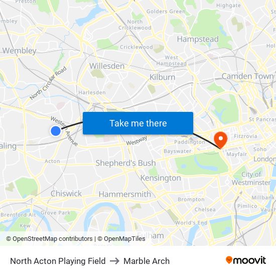 North Acton Playing Field to Marble Arch map