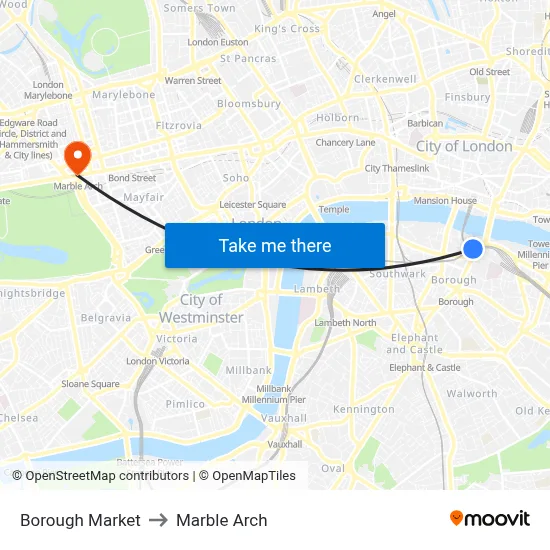 Borough Market to Marble Arch map