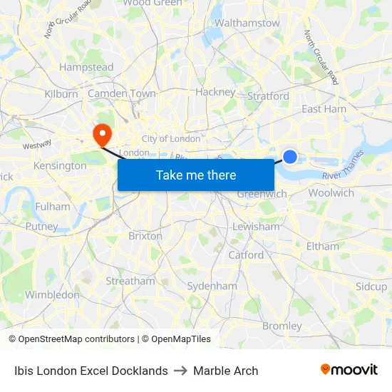 Ibis London Excel Docklands to Marble Arch map
