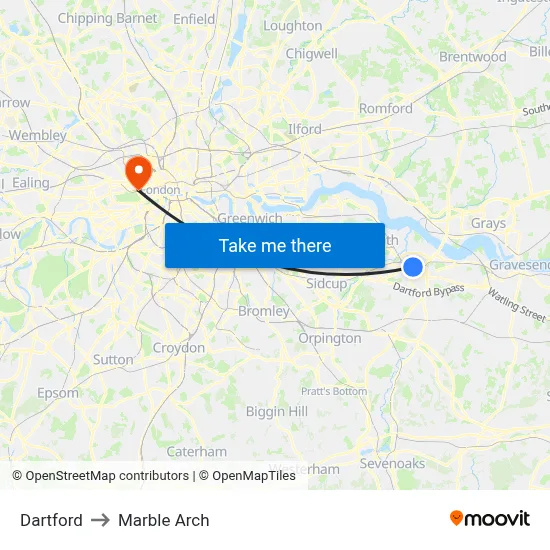Dartford to Marble Arch map