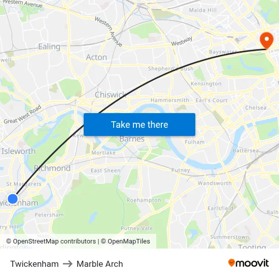 Twickenham to Marble Arch map