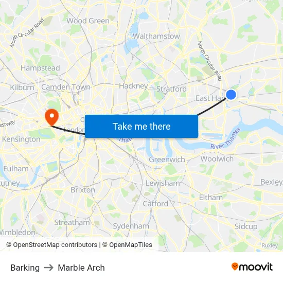 Barking to Marble Arch map