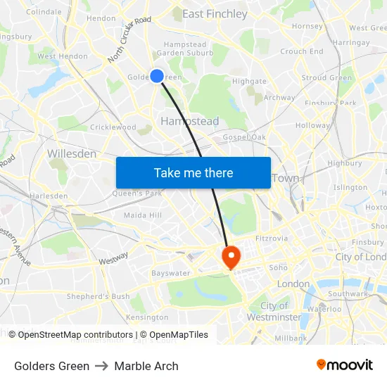 Golders Green to Marble Arch map