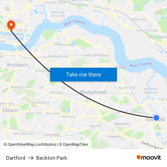 Dartford to Beckton Park map