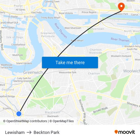 Lewisham to Beckton Park map