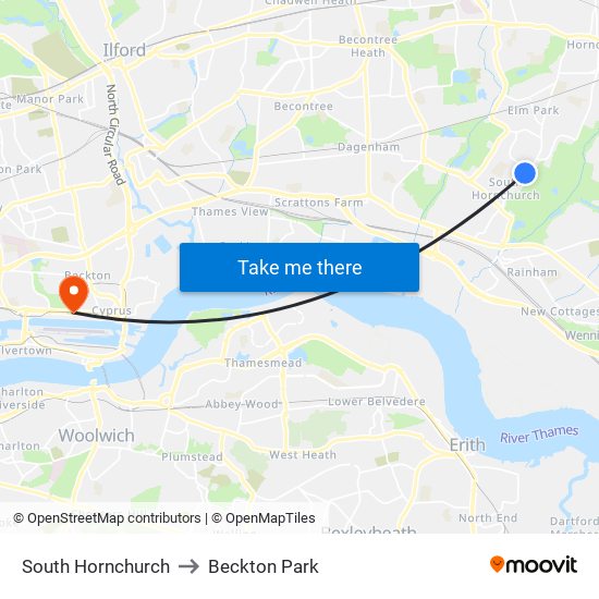 South Hornchurch to Beckton Park map